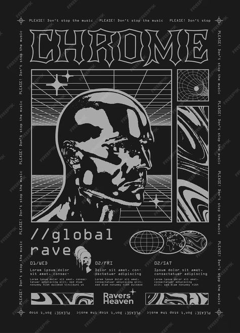 Premium Vector | Vintage dance party or electronic music rave poster or flyer or t shirt print design template Electronic Music Poster, Rave Poster, Hellboy Tattoo, Electronics Poster, Futuristic Elements, T Shirt Print Design, Print Design Template, T-shirt Print Design, Vintage Dance