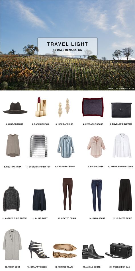 Travel Light - 10 Days in Napa, California with shopping list and outfits. Napa Spring Outfit Wine Country, Napa Packing List Fall, Napa Fall Outfit Wine Country, Napa Fall Outfit, Wine Country Outfit, Pack For 10 Days, California Shopping, Napa Outfit, Napa Style