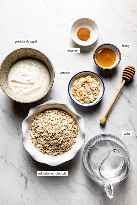 Overnight Oats with Yogurt (Easy Recipe) - Foolproof Living Oats Yogurt Breakfast, Oat Yogurt Recipe, Oatmeal Variations, Oatmeal With Yogurt, Overnight Oats Yogurt, Overnight Oats With Greek Yogurt, Oats And Yogurt, Oat Yogurt, Oats With Yogurt