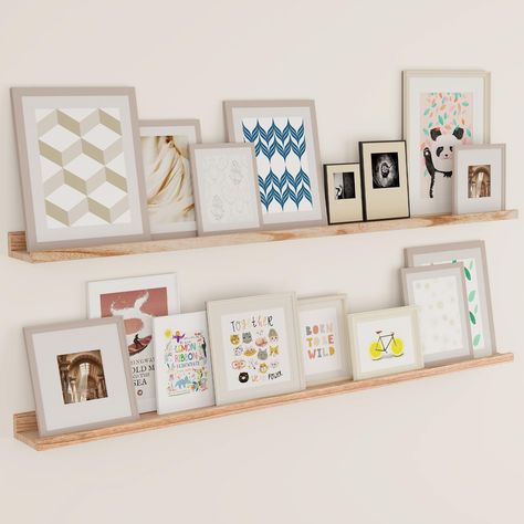 PRICES MAY VARY. 【Solid Wood Nursery Shelves】The wall shelves are crafted from Paulownia wood which are lightweight yet proportionately strong, sustainable real wood. The picture ledge wall shelf is SAME SIZE as each other (L 55" x D 5.12" x H 2.2") and is such an easy way to display photos without making lots of holes in your walls. They come fully assembled and all mounting hardware is included in the package. 【Multiple combinations, More creativity】 You can connect two or more shelves togethe Picture Shelf Wall, Wall Bookshelves Kids, Lip Natural, Long Shelves, Books Kids Room, Kids Room Bookshelves, Wall Mounted Corner Shelves, Photo Shelf, Rustic Wood Floating Shelves