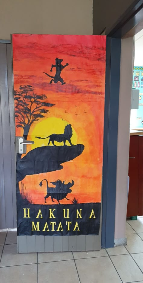 Africa Door Decoration, The Lion King Classroom Theme, Lion King Bulletin Board Ideas, Lion King Classroom Door, Safari Themed Classroom Door, Lion King Door Decorations Classroom, Lion King Classroom, Rainforest Classroom Theme, Disney Door Decorations Classroom