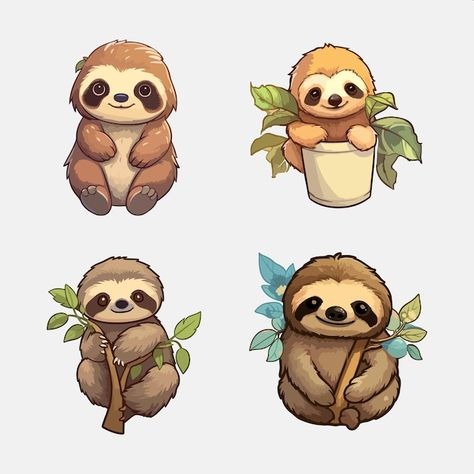 Sloth Vector Illustrations, Sloth Drawing Cute, Cartoon Sloth Tattoo, Sloth Illustration Cute, Sloth Drawing Simple, Sloth Painting Easy, Cute Sloth Drawing, Sloth Doodle, Sloth Sketch