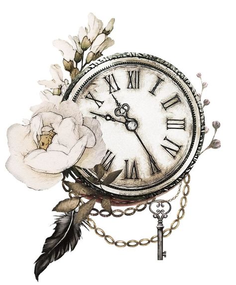 Vintage Watch Tattoo, Old Fashioned Clock, Vintage Clock Tattoos, Herren Hand Tattoos, Clock Drawings, Watch Drawing, Watch Tattoo, Clock Tattoo Design, Vintage Clipart