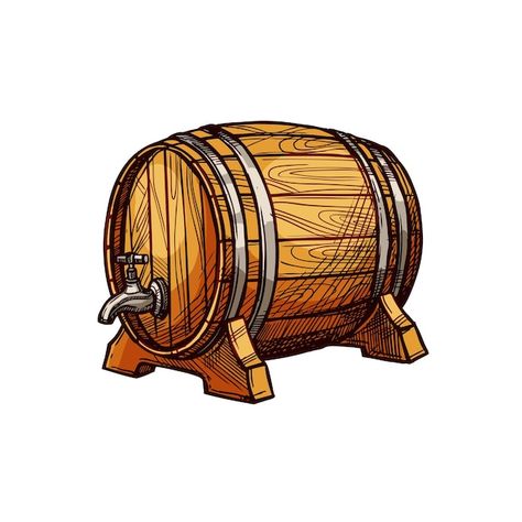 Vector wooden barrel sketch for alcohol ... | Premium Vector #Freepik #vector #keg #whiskey-barrel #beer-barrel #wooden-barrel Drink Design, Beer Barrel, Nautical Tattoo, Project Work, Beer Company, Wooden Barrel, Drinks Design, Airbrush Art, Whiskey Barrel