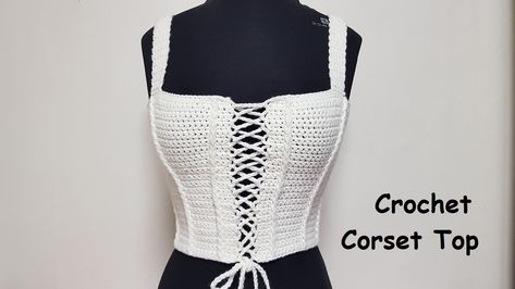 Corset Crochet Top Pattern Free, Corset Pattern Crochet, Cute Crochet Top Patterns Free, Medieval Crochet Pattern Free, Crochet Lace Up Top, Crochet Dresses Tutorial, Crochet Corset Pattern, Corset Crochet Top, Crochet Corset Top Pattern Free