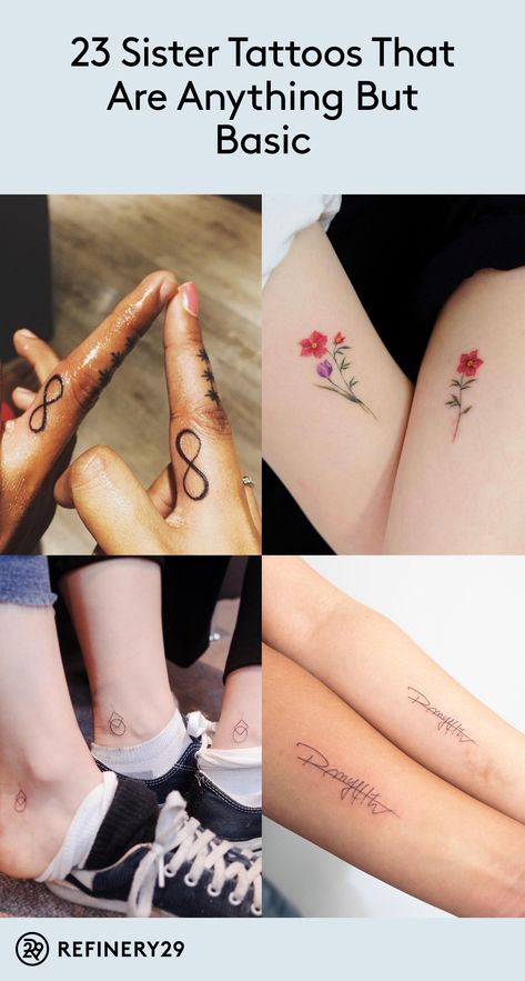 These sister tattoos are anything but basic  #tattoo #sister #family #tinytattoos Twin Sister Tattoos, Sister Symbol Tattoos, Three Sister Tattoos, 3 Sister Tattoos, Soul Sister Tattoos, Tattoo Sister, Unique Sister Tattoos, Cute Sister Tattoos, Small Sister Tattoos