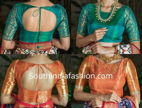 latest brocade blouse designs 2018 Net Blouse Front And Back Neck Designs, Blause Nack Design Latest, Brocade Blouse Designs, Blouse Lehenga, Sari Design, Backless Blouse Designs, Saree Blouse Neck Designs, New Saree Blouse Designs, Blouse Back Neck Designs