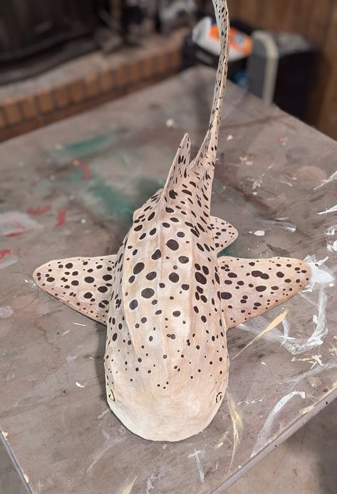 Paper Mache Sea Creatures, Cardboard Shark, Cardboard Fish, Paper Mache Fish, Shark Ceramic, Miniature Builds, Cardboard Art Sculpture, Ocean Room Decor, Cardboard Animals