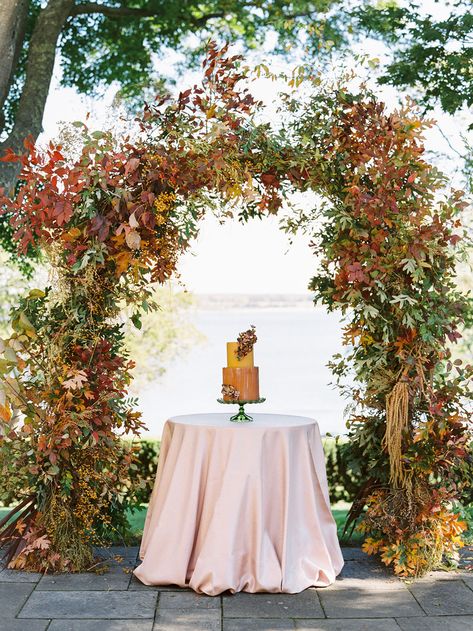 Fall Ceremony, Wedding Ideas On A Budget, Fall Wedding Ideas, Wedding Scene, Ceremony Arch, Floral Arch, Ceremony Location, Fall Foliage, Wedding Arch