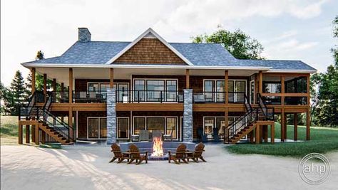 Country House Plan - 2 Bedrooms, 2 Bath, 1802 Sq Ft Plan 52-413 Lake Home Plans Walkout Basement, Lake House With Walkout Basement, Lake House Plans Big Windows, River Front Homes, Lake House Floor Plans, Lake Cottage House Plans, Lakehouse Plans, Lakehouse Floor Plans, Luxury Lake House