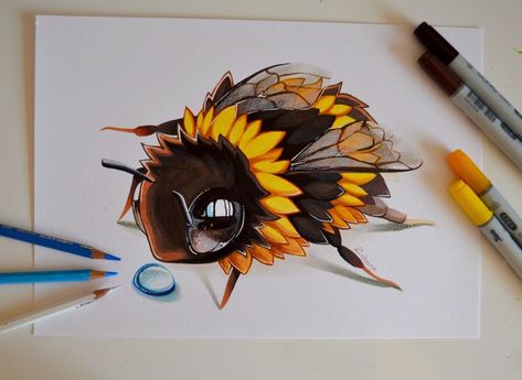 ArtStation - Bumblebee / Animal Series / Copic Marker, Lighane's Artblog Copic Marker, A Drawing, Copic, Markers, Sunflower, Bee, Drawings