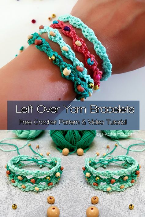 Left Over Yarn Bracelets. Crochet Pattern – ByKaterina Crochet Kids Bracelet, Easy Crochet Bracelet Pattern Free, Crochet Bracelet Beads, Small Crochet Projects Beginner, Crochet And Beads Jewelry, Beaded Crochet Bracelets Free Pattern, Easy Crochet Bracelets Simple, Crochet Bracelets With Beads, Crochet Friendship Bracelet Pattern Free