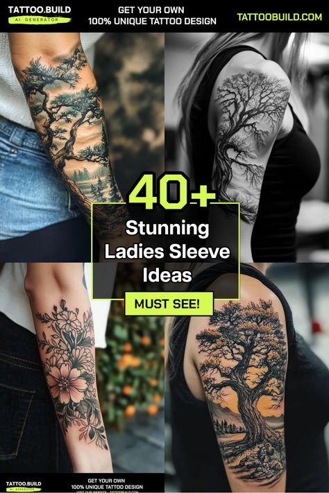 Unique Ladies Sleeve Tattoo Ideas Trendy Body Art Inspiration Upper Half Arm Sleeve Tattoo For Women, Female Half Sleeve Tattoo Forearm, Quarter Sleeve Tattoos For Women Color, Womans Leg Sleeve Tattoos, Arm Sleeve Tattoos For Women Meaningful, Badass Sleeve Tattoos For Women, Under Forearm Tattoo Women, Detailed Tattoos For Women, Womans Sleeve Tattoo Ideas