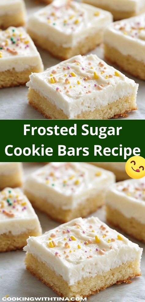 Need a fun baking project? Discover these Frosted Sugar Cookie Bars that the whole family will love! Simple to make and bursting with flavor, they are the ideal sweet treat for kids and adults alike. Frosted Sugar Cookie Bars, Sugar Cookie Dough Ideas, Sugar Cookie Cheesecake Bars, Sugar Cookie Bars Recipe, Sugar Cookie Desserts, Sugar Cookie Cheesecake, Sugar Cookie Bar Recipe, Quick Treats, Sugar Cookie Bars