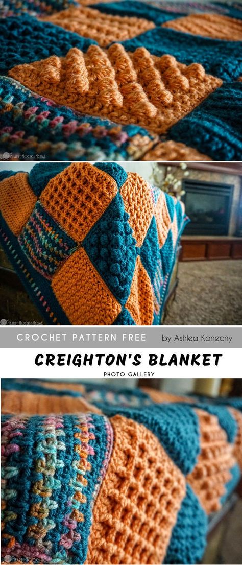 Block Afghan Crochet Pattern, Crochet Sampler Afghan Pattern Free, Sampler Afghan Crochet Pattern, Stitch Sampler Crochet Blanket Pattern Free, Crochet Sampler Squares, Granny Square Sampler Afghan, Teen Boy Crochet Blanket, Masculine Granny Square Crochet, Crochet Mens Blanket