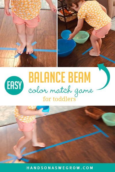 Engage gross motor skills and have some fun with this simple balance beam toddler color match game. Walk the balance beam and get matching! Balance Beam Activities, Teaching Kids Letters, Kids Obstacle Course, Gross Motor Activity, Toddler Outdoor, Gross Motor Activities, Match Game, Easy Toddler, Balance Beam