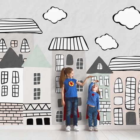 Paper Textured City View, Houses, Apartments, Street, Cloud Children Wallpaper, Peel and Stick Wallpaper, Hand Drawn Cute Town Kids Room Wall Mural, Self Adhesive Removable Wallpaper 🚚 FREE EXPRESS SHIPPING! CUSTOM ORDER: 🎨 We can customize the size without losing main elements of design, or we can change the color of the background for you to fit your space for FREE. If you want a custom order please contact us for details. We'll be glad to assist you. TECHNICAL ABOUT PRINTING: 👶 We use 100% Kids Wallpaper Texture, Playroom Wall Mural, Cityscape Mural, Houses Wallpaper, Hand Drawn Wallpaper, City Mural, Children Wallpaper, Cute Town, Kids Room Wall Murals