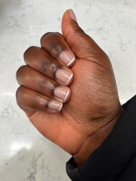 Short Square Gel Nails French Tips, Biab French Tip Short, Short Hand Nails, Gel Nail Ideas Natural Nails, Black Short Manicure, Short Minimalist Nails French Tip, Gel French Manicure Natural Nails, French Tip Short Natural Nails, Nude Nails Black Women Short