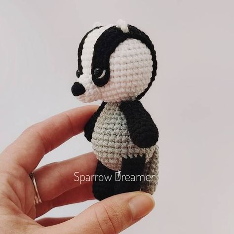 Free Badger Crochet Pattern, Hufflepuff Badger Crochet Pattern, Honey Badger Crochet Pattern Free, Badger Crochet Pattern, Crochet Badger, Nursery Forest Animals, Big Easter Eggs, Mini Forest, Nursery Forest