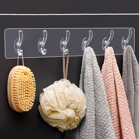 Transparent No Punching Row Hooks Adhesive Hook Rack 6 Hooks - Temu Canada Bathroom Closet Storage, Bath Towel Hooks, Wand Organizer, Plant Hooks, Adhesive Wall Hooks, Bathroom Closet, Utility Hooks, Storage Hooks, Hanger Hooks