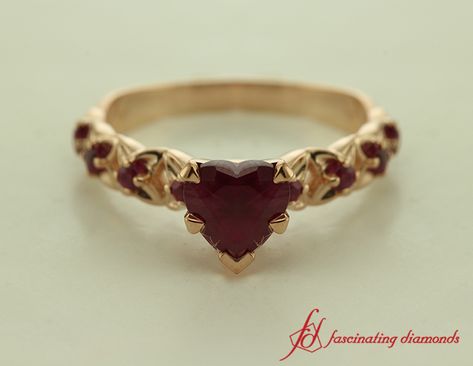 In 14K Yellow Gold Heart Shaped Diamond Side Stone Engagement Ring With Red Ruby In 14k Yellow Gold Evorden Rings, Rubies Aesthetic, Ruby Rings Engagement, Ruby Ring Designs, Red Engagement Ring, Heart Shaped Diamond Engagement Ring, Heart Shaped Engagement Rings, Ruby Wedding Rings, Garnet Engagement Ring