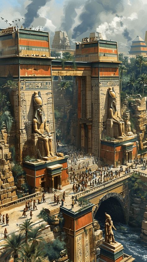 Ancient Egyptian Cities, Egyptian Architecture, Egypt Concept Art, Ancient Egypt History, Future Buildings, Ancient Egypt Art, Egypt History, Nile River, Egypt Art