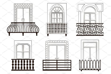 Window forms icons set balcony - Illustrations - 1 Urban Ideas, French Balcony, Window Illustration, Balcony Window, Balcony Design Ideas, Round Furniture, French Apartment, Modern Balcony, Roof Window