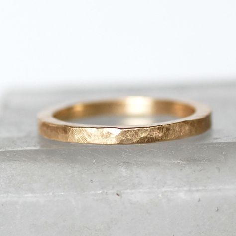 "Elegant and modern square 14k gold hammered wedding band.   All edges have been filed and polished for comfort.  Makes the perfect modern wedding band as well as a simply luxurious stacking ring! Details -  Band - 2mm x 2mm Texture - Hammered Finish - Pictured with a brushed satin finish...you can also choose a shiny finish at checkout. Ring Size - Leave me a message with your ring size in the \"Message to seller\" section at checkout. **Please note the photos are enlarged on your computer scre Hammered Gold Engagement Ring, Recycled Gold Wedding Ring, Textured Wedding Ring, Wedding Ring Classic, Unconventional Engagement Rings, Minimalist Gold Ring, Textured Gold Ring, Minimalist Wedding Rings, Wedding Band Gold