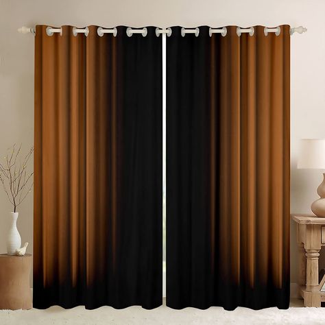 PRICES MAY VARY. Curtain Set: Set includes 2 panels of 38 x 45 inch each or 38 x 54 inch each or 42 x 63 inch each or 42 x 84 inch each or 42 x 90 inch each or 52 x 63 inch each or 52 x 84 inch each or 52 x 90 inch each or 52 x 96 inch each. Plastic grommets on top（Inner diameter 1.8" and Outer diameter 2.7"）.Easy to hang, and slide smoothly. Material: We have upgraded the fabric of curtain: High-grade velvet fabric ( soft touch). Our decorative curtains not 100% Blackout Curtains or not 100% li Black Curtains Living Room Ideas, Black Curtains Living Room, Brown Curtains Living Room, Color Window, Brown Curtains, Light Blocking Curtains, Brown Rooms, Decorative Curtains, Gold Living Room