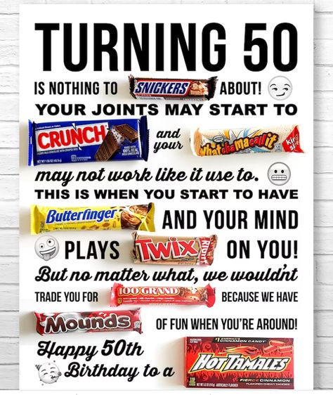 Happy Birthday Candy Poster, Candy Poster Board, Birthday Candy Poster, Candy Birthday Cards, Candy Bar Poster, Happy Birthday Poster, Homemade Birthday Gifts, Funny 50th Birthday Gifts, Candy Bar Posters