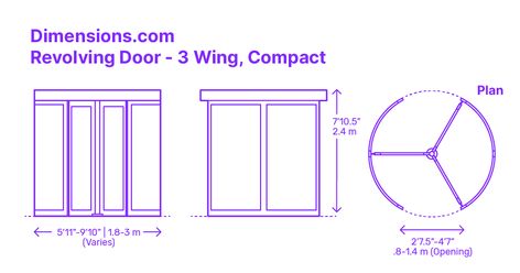 A compact 3 wing revolving door is a smaller version of the standard 3 wing revolving door, designed for use in areas where space is limited. The door features three flat panels arranged in a triangular formation around a central axis, and is powered by an electric motor that rotates the panels simultaneously. Downloads online #revolvingdoor #doors #entry #construction #buildings Doors Entry, Door Plan, Revolving Door, Door Dimensions, Architecture Sketchbook, Door Detail, Elements And Principles, Architecture Model Making, Pivot Doors