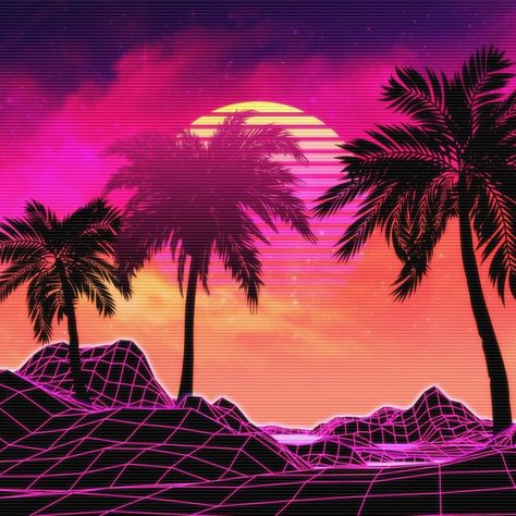 Cyberpunk Video, Vaporwave Landscape, Pink Vaporwave, Retrowave Art, Landscape With Rocks, Retro Synthwave, Synthwave Aesthetic, 80s Poster, Neon Retro