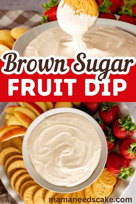 Brown sugar fruit dip is a sweet and creamy dip that is perfect for any fruit and/or cookie platter. It is made with brown sugar and vanilla extract and is a great party platter during the fall and Christmas seasons. Fruit Dip With Cream Cheese Brown Sugar, Fruit Tray And Dip, Dip For Fruit Tray, Fall Fruit Platter, Brown Sugar Fruit Dip, Caramel Fruit Dip, Tropical Fruit Recipes, Dip For Fruit, Egg Shaped Cookies