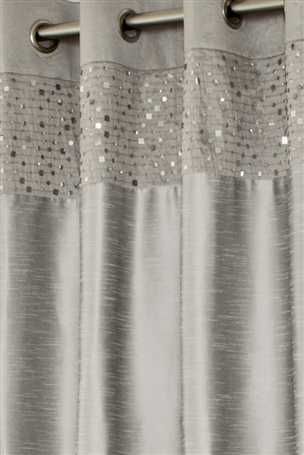 Silver Sequin Banded Eyelet Curtains - I wonder if they do these in #purple?! Silver Shower Curtain, Silver Curtains, Grey Blackout Curtains, Curtain Headings, Curtain Styles, Curtains And Draperies, Plain Curtains, Stylish Curtains, Custom Drapes