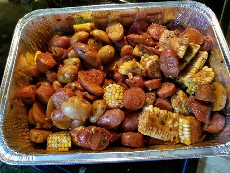 Sausage And Shrimp Recipes, Kabasa Recipes, Corn Bake, Corn And Potatoes, Sausage And Potato Bake, Turkey Sausage Recipes, Kielbasa And Potatoes, Shrimp Corn, Shrimp Boil Recipe