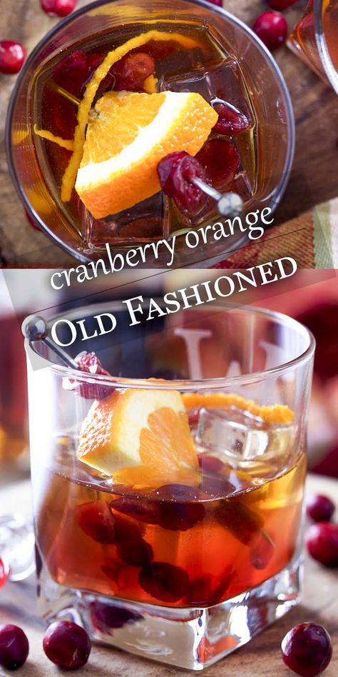 Old Fashioned Garnish Ideas, Cranberry Old Fashioned Cocktails, Holiday Cocktails With Bourbon, Bourbon Holiday Drinks, Bourbon Thanksgiving Cocktail, Cranberry Old Fashioned, Thanksgiving Bourbon Cocktails, Thanksgiving Old Fashioned Cocktail, Christmas Cocktails Bourbon