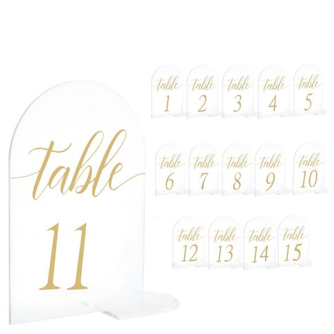 PRICES MAY VARY. 【Acrylic Holders】 Each Wedding table number card can be placed in the slot of the acrylic holder, and stand firmly on the table, clearly displaying the table number. We use high-grade crystal clear acrylic sheets for our acrylic signs with gold font design, firm in construction, smooth surface gives you comfortable hand feeling, Weatherproof design, durable to use. 【Elegant Design】 Due to its clear design and elegant look, you can use our incredible acrylic signs as a classy res Clear Table Numbers, Acrylic Table Number Holder Wedding, Acrylic Table Sign Holder Wedding, Table Numbers Wedding Acrylic Gold, Black And Gold Acrylic Table Numbers, Clear Acrylic Sheet, Acrylic Holders, Acrylic Table Number, Table Card Holder