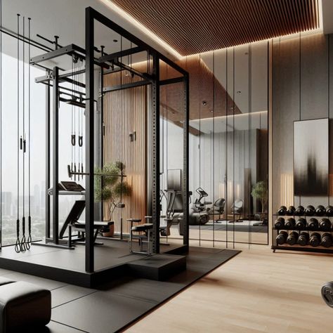 Achieve a modern aesthetic in your home gym with sleek equipment and minimalist design. Perfect for elevating your workout space! #ModernInspiration #SleekFitness #MinimalistGym #HomeWorkout #ChicDesign Minimalist Gym, Dubai Islands, Small Home Gym Ideas, Small Home Gym, Weight Rack, Gym Interior, Unique Workouts, Workout Space, Gym Ideas