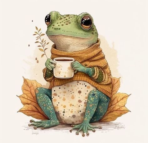 Frosch Illustration, Frog Illustration, Frog Drawing, Frog Art, A Frog, Fairytale Art, 판타지 아트, Whimsical Art, Animal Illustration