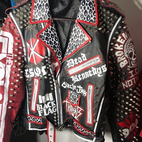 Multiples | Jackets & Coats | Punk Leather Jackets | Poshmark Jacket Customized, Punk Leather Jacket, Handmade Jacket, Estilo Punk Rock, Personalized Jacket, Studs And Spikes, Mode Punk, Studded Leather Jacket, Battle Jacket