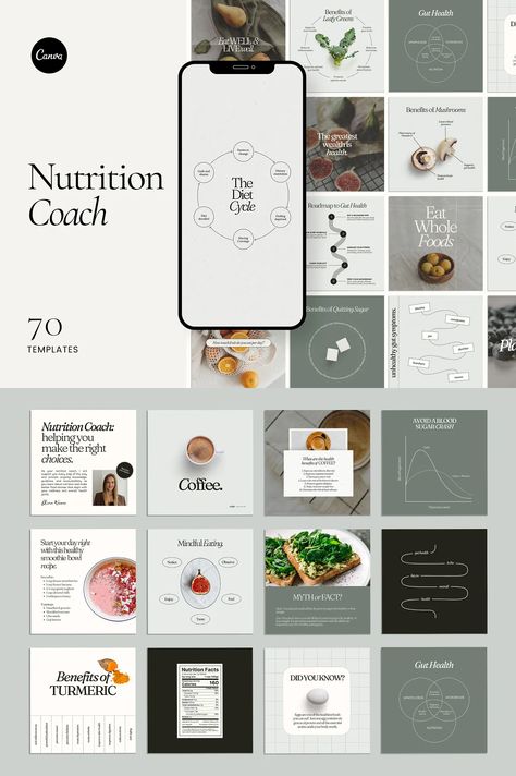 Nutrition Coach Template - Canva, Templates Nutrition Website, Professional Instagram, Multiple Income, Workout Diet Plan, Nutrition Branding, Coach Instagram, Engaging Content, Template Instagram, Nutrition Coach