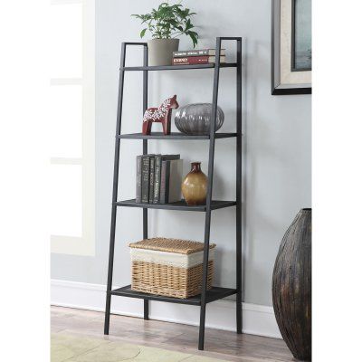 Convenience Concepts Designs2Go Media Tower and Extra Storage - Black - 8031BL Leaning Wall Shelf, Leaning Ladder Shelf, Leaning Bookcase, Ladder Storage, Leaning Ladder, Black Bookcase, Metal Bookshelf, Metal Shelving, Ladder Bookshelf