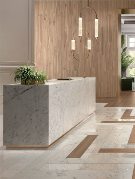 Marble Reception Desk, Porcelain Panels, Marble Reception, Modern Reception Desk, Reception Desk Design, Lobby Reception, Clinic Interior Design, Reception Counter, Minimalist Kitchen Design