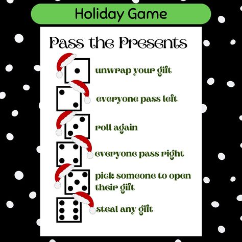 Game Fun Christmas Pass the Presents Group Game Printable Pass the Gift Exchange Holiday Office Family Party Game Dice Fun Xmas Group Game by DearLittlePrintables on Etsy Gift Passing Game, Entertaining Christmas, Friend Game Night, Christmas Bakes, Christmas Gift Games, Family Party Games, Christmas Game, Christmas Doodles, Printable Game