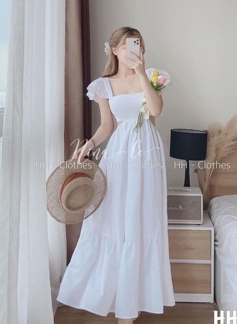 Summer Dress Outfits Aesthetic, ဂါ၀န် Design, Vestidos Aesthetic Largos, Long Summer Dress Outfits, Dress Outfits Aesthetic, Long Dress Korean, Most Pinned, Aesthetic Tips, Long Summer Dress