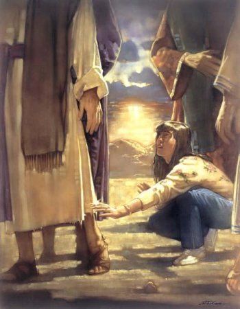 The Touch - Ron Dicianni The Hem Of His Garment, Hem Of His Garment, Spiritual Readings, Prophetic Art, Biblical Art, Jesus Pictures, Bible Stories, Bible Art, God Jesus