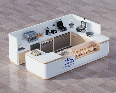 Mini Cafe Ideas, 2xr Design, Coffee Booth, Cafe Counter, Mini Cafe, Happy Fruit, Cart Design, Bakery Design Interior, Tv Set Design