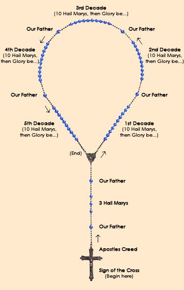 rosary-diagram-how-to-pray-the-rosary Rosary Instructions How To Pray, Rosary Beads Diy, Rosary Necklace Diy, Seed Bead Rosary, Beaded Rosary Diy, How To Pray The Rosary, Diy Rosary Necklace, Prayer Beads Diy, Diy Rosary