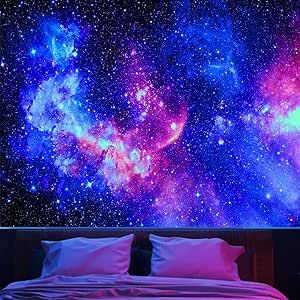 Blacklight Galaxy Tapestry for Bedroom Aesthetic Space Starry Sky Stars Universe Backdrop Black Light Poster Decor Wall Hanging Glow in the Dark Tapestry for Living Room Dorm Home Decoration(51"X60") Galaxy Tapestry, Dark Tapestry, Outer Space Room, Baddie Room, Tapestry For Bedroom, Space Tapestry, Stars Universe, Blacklight Tapestry, Space Nebula