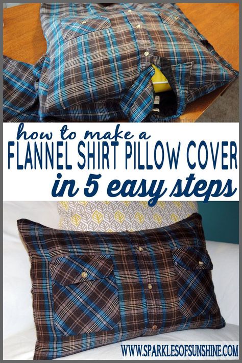 Learn how to make a flannel shirt pillow cover in just 5 easy steps at Sparkles of Sunshine. Grab a pillow and old flannel shirt and let's get started! Flannel Shirt Pillow, Old Flannel, Memory Pillow From Shirt, Memorial Items, Shirt Pillows, Make A Pillow, Memory Projects, Memory Crafts, Memory Shirts